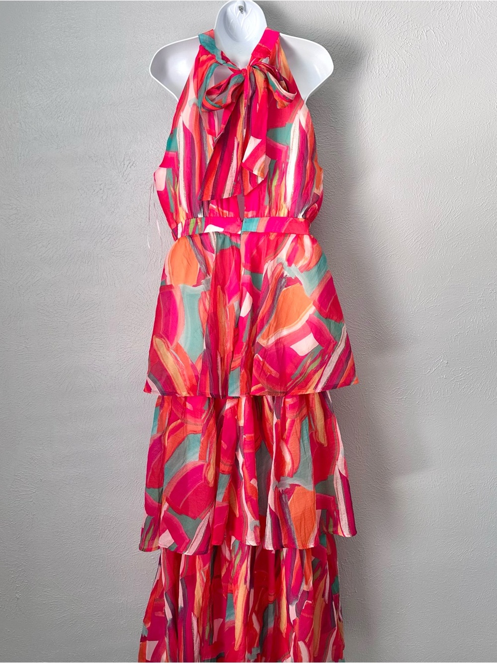 Vibrant Abstract Tiered Halter Maxi Dress - Picture 4 of 7